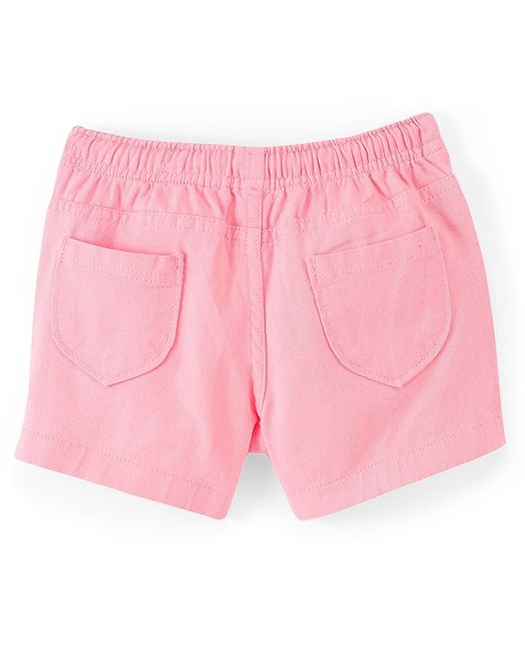 Babyhug Cotton Spandex Shorts With Stretch & Floral Embroidery - Peach