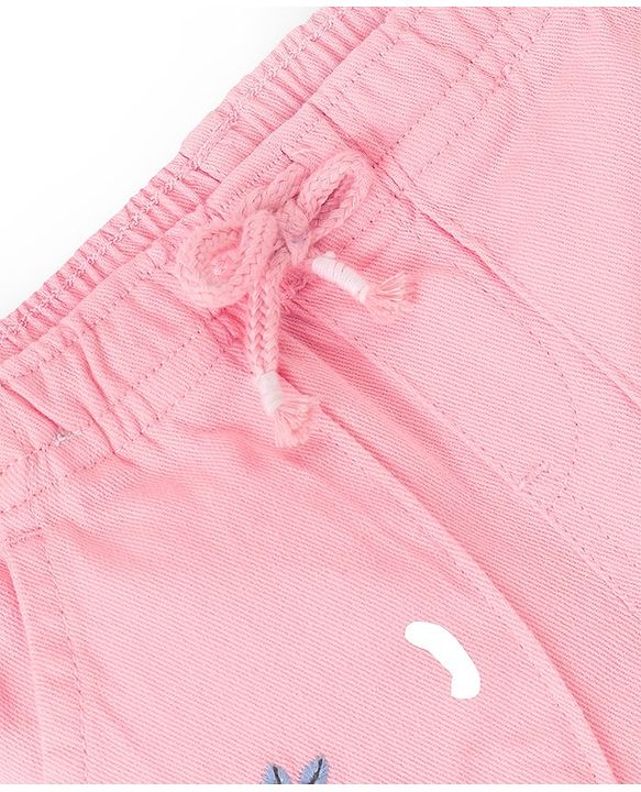 Babyhug Cotton Spandex Shorts With Stretch & Floral Embroidery - Peach