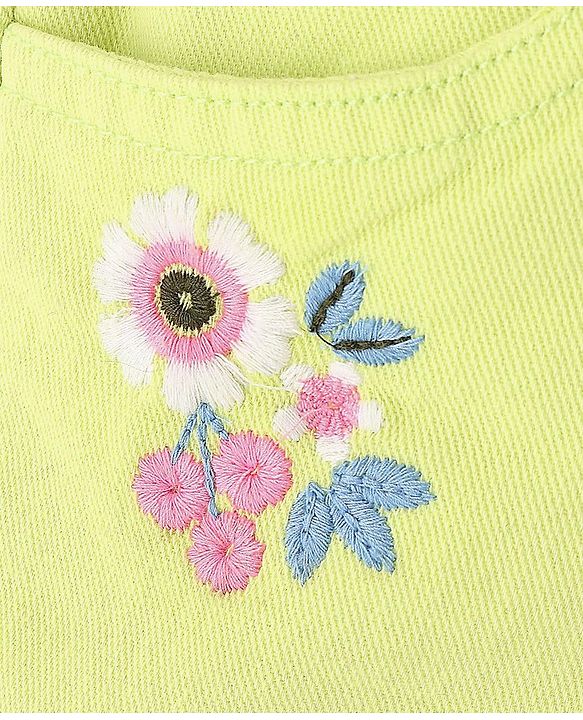 Babyhug Cotton Spandex Mid Thigh Stretchable Shorts with Floral Embroidery & Belt - Lime Green
