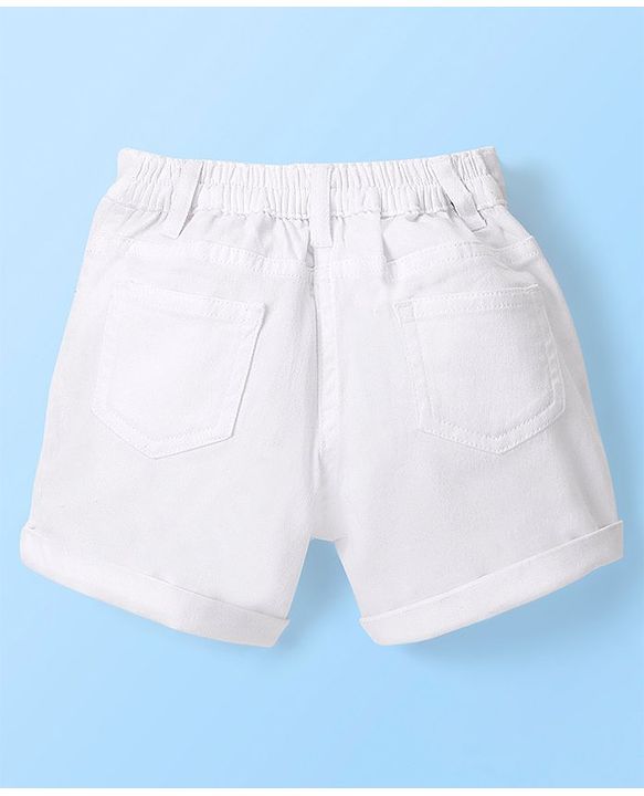 Babyhug Cotton Spandex Mid Thigh Stretchable Shorts with Watermelon Embroidery - White
