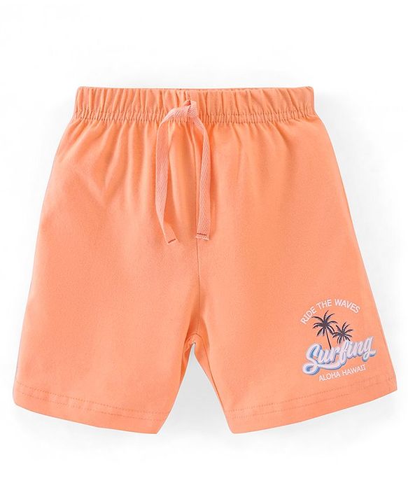 Babyhug Cotton Jersey Knit Mid Thigh Length Shorts Stripes & Marble Print Pack of 3 - Orange & Blue