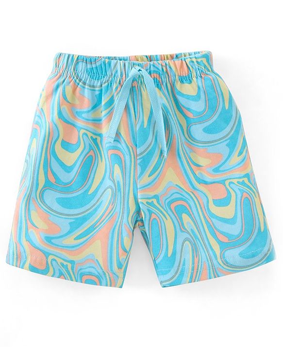 Babyhug Cotton Jersey Knit Mid Thigh Length Shorts Stripes & Marble Print Pack of 3 - Orange & Blue