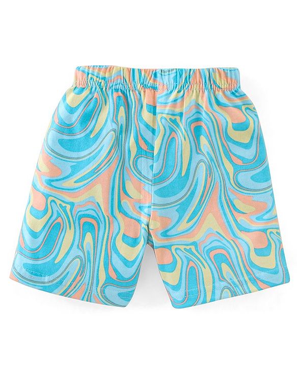 Babyhug Cotton Jersey Knit Mid Thigh Length Shorts Stripes & Marble Print Pack of 3 - Orange & Blue