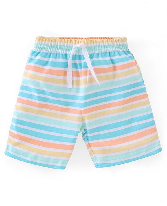 Babyhug Cotton Jersey Knit Mid Thigh Length Shorts Stripes & Marble Print Pack of 3 - Orange & Blue