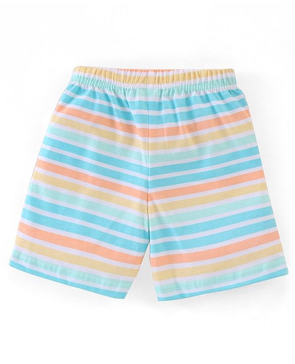 Babyhug Cotton Jersey Knit Mid Thigh Length Shorts Stripes & Marble Print Pack of 3 - Orange & Blue