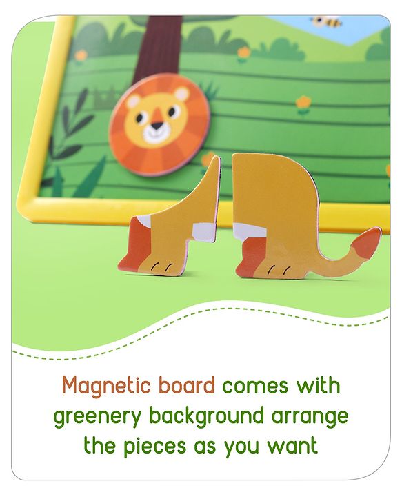 Babyhug 60 Pcs Magnetic Animal Puzzle Set with 2 in 1 Board| Playset With Write & Wipe Feature with Sketch Pen and Duster| Learning and Educational Toy for 4-6 Years Kids| Gifting Toy| BIS Certified