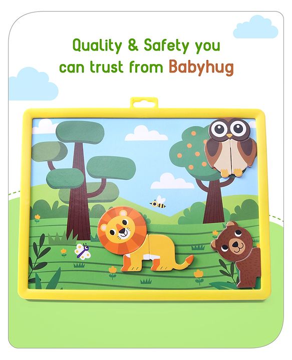 Babyhug 60 Pcs Magnetic Animal Puzzle Set with 2 in 1 Board| Playset With Write & Wipe Feature with Sketch Pen and Duster| Learning and Educational Toy for 4-6 Years Kids| Gifting Toy| BIS Certified