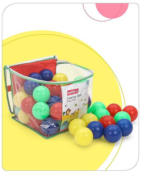 Babyhug 50 Pcs 7 cm Soft Plastic Ball Pack | BPA-Free Colorful Balls for Kids | Safe & Lightweight Play Balls for Ball Pits, Tents, Pools & Indoor Play |Soft-Edged |Multicolor Balls | BIS Certified