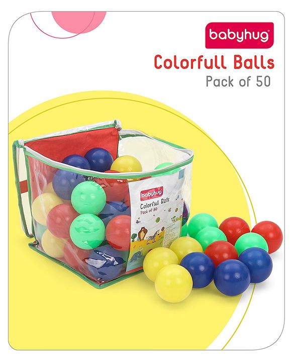 Babyhug 50 Pcs 7 cm Soft Plastic Ball Pack | BPA-Free Colorful Balls for Kids | Safe & Lightweight Play Balls for Ball Pits, Tents, Pools & Indoor Play |Soft-Edged |Multicolor Balls | BIS Certified