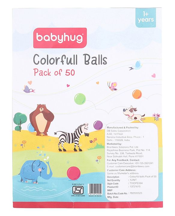 Babyhug 50 Pcs 7 cm Soft Plastic Ball Pack | BPA-Free Colorful Balls for Kids | Safe & Lightweight Play Balls for Ball Pits, Tents, Pools & Indoor Play |Soft-Edged |Multicolor Balls | BIS Certified