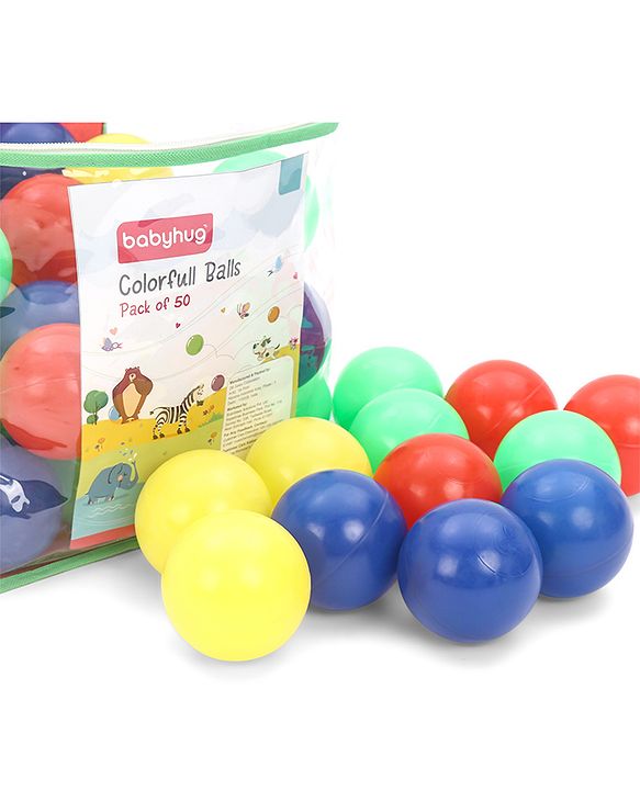 Babyhug 50 Pcs 7 cm Soft Plastic Ball Pack | BPA-Free Colorful Balls for Kids | Safe & Lightweight Play Balls for Ball Pits, Tents, Pools & Indoor Play |Soft-Edged |Multicolor Balls | BIS Certified