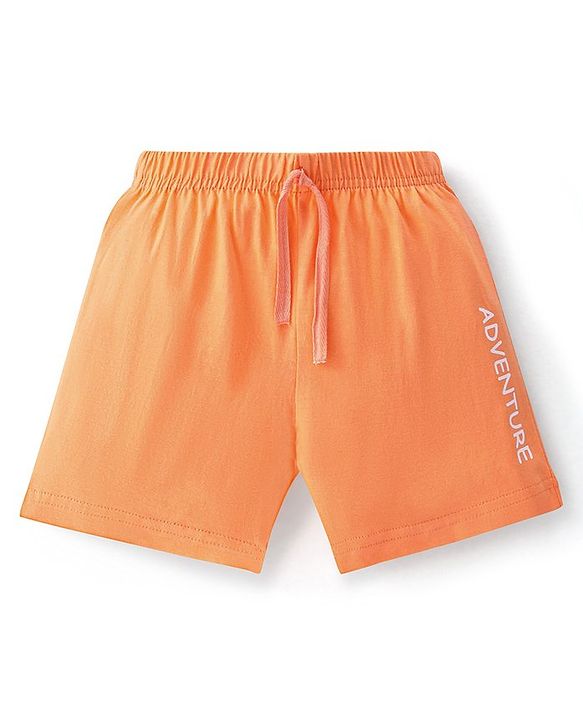 Babyhug Cotton Jersey Knitted Mid Thigh Length Shorts Fish and Text Print Pack of 2 - Orange & Blue
