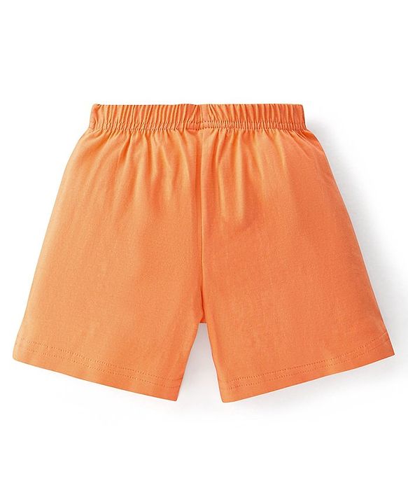 Babyhug Cotton Jersey Knitted Mid Thigh Length Shorts Fish and Text Print Pack of 2 - Orange & Blue