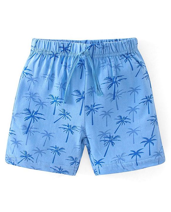 Babyhug Cotton Jersey Knit Mid Thigh Length Shorts Palm Tree Print - Blue