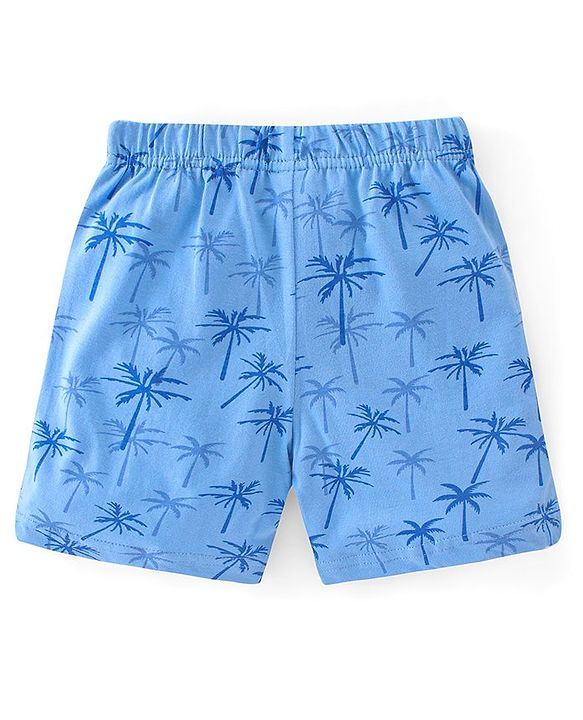 Babyhug Cotton Jersey Knit Mid Thigh Length Shorts Palm Tree Print - Blue