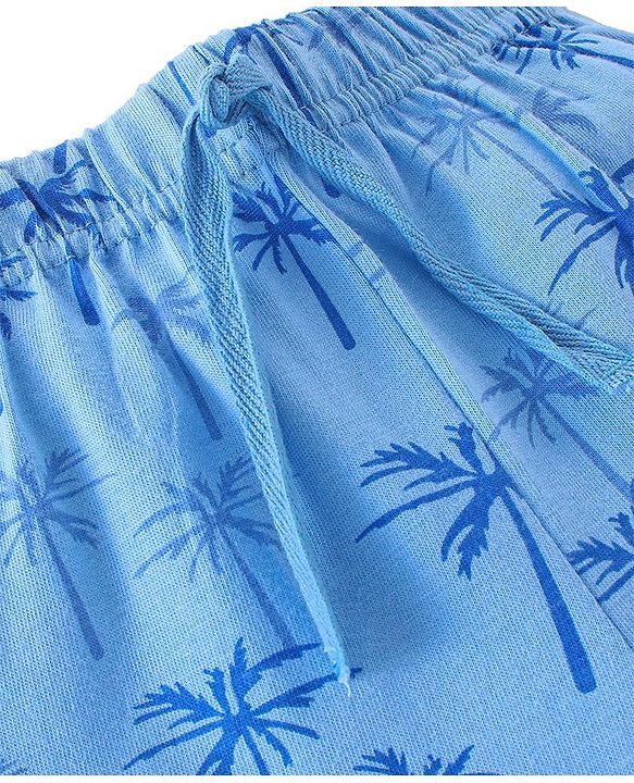 Babyhug Cotton Jersey Knit Mid Thigh Length Shorts Palm Tree Print - Blue