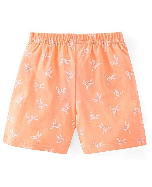 Babyhug Cotton Jersey Knit Mid Thigh Length Shorts Bird Print - Orange