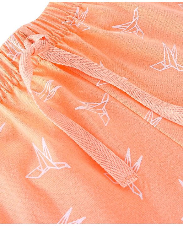 Babyhug Cotton Jersey Knit Mid Thigh Length Shorts Bird Print - Orange