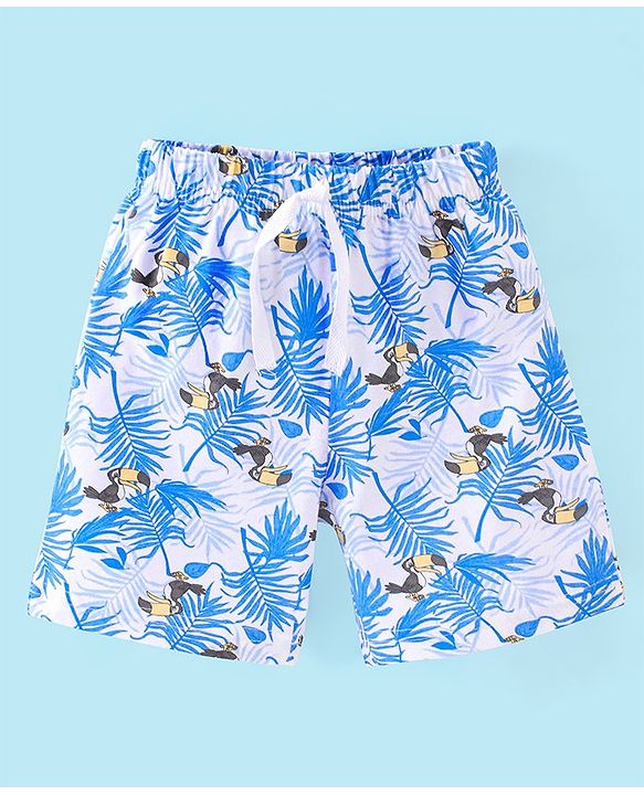 Babyhug Cotton Jersey Knee Length Shorts Tropical Toucan Bird Print -  Blue