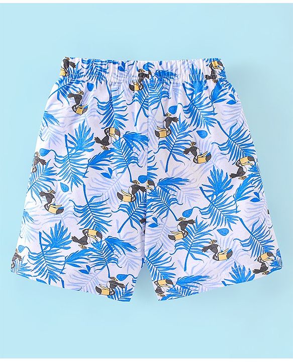 Babyhug Cotton Jersey Knee Length Shorts Tropical Toucan Bird Print -  Blue