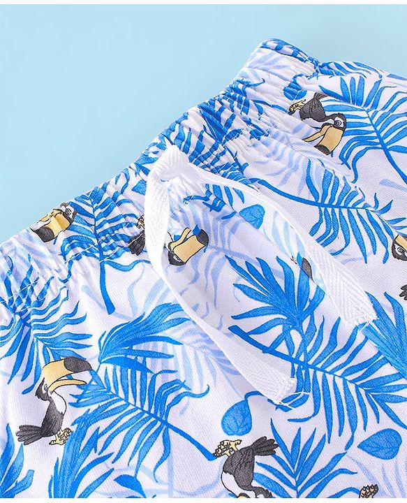 Babyhug Cotton Jersey Knee Length Shorts Tropical Toucan Bird Print -  Blue