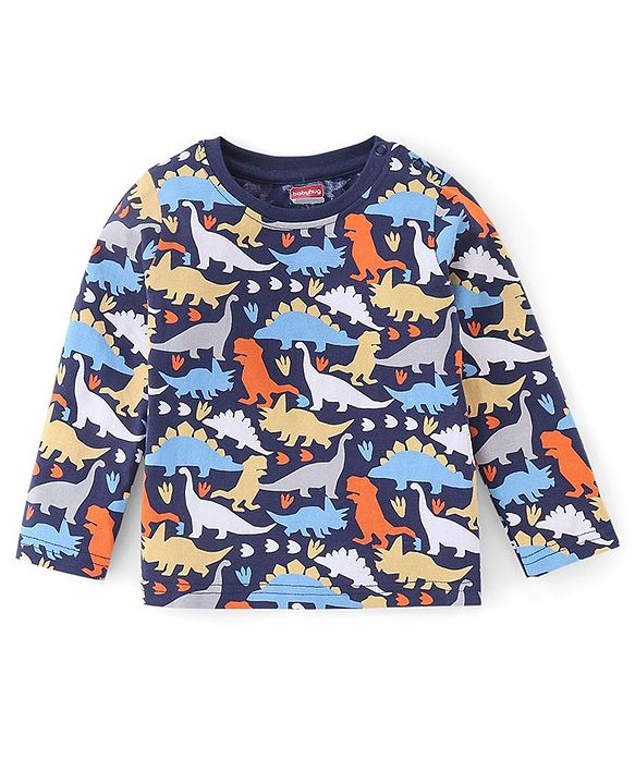 Babyhug Cotton Full Sleeves Night Suit Dino Print- Navy Blue