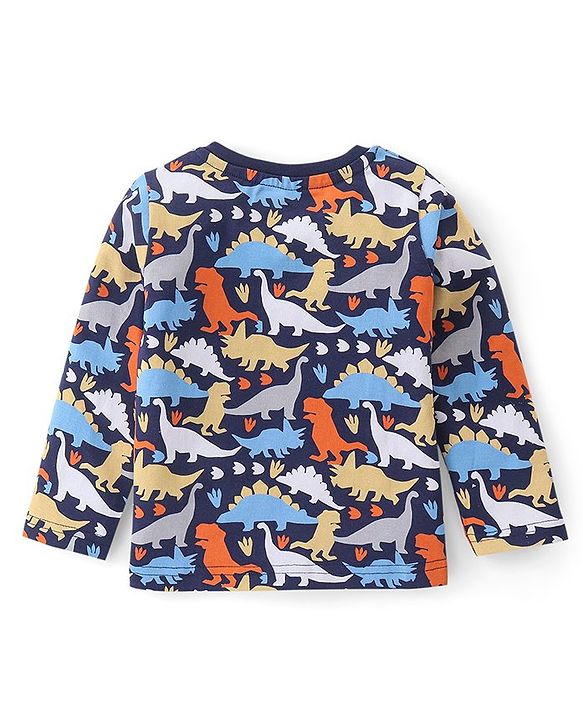 Babyhug Cotton Full Sleeves Night Suit Dino Print- Navy Blue