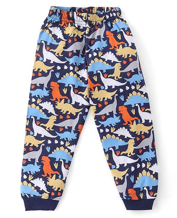 Babyhug Cotton Full Sleeves Night Suit Dino Print- Navy Blue