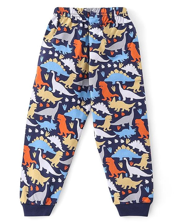 Babyhug Cotton Full Sleeves Night Suit Dino Print- Navy Blue