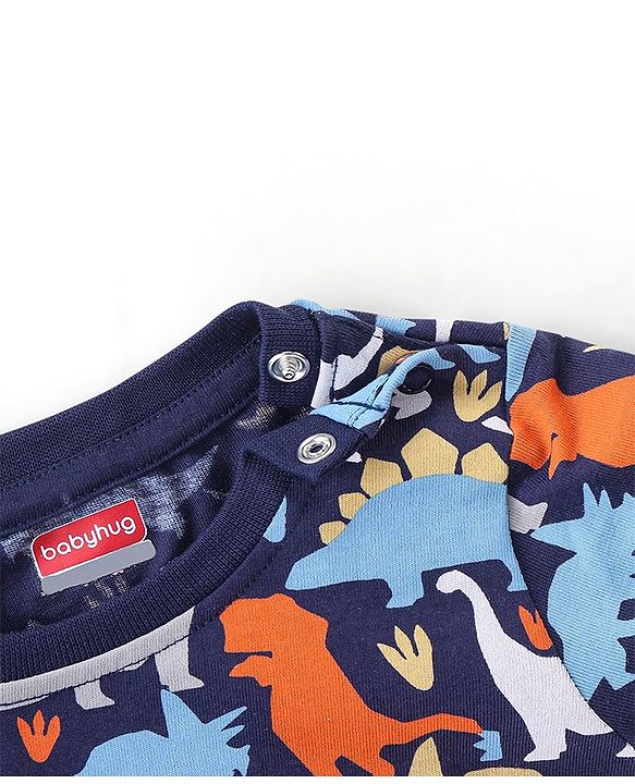 Babyhug Cotton Full Sleeves Night Suit Dino Print- Navy Blue