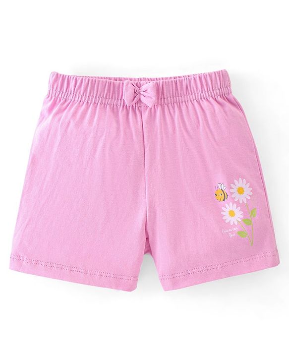 Babyhug Cotton Jersey Knit Mid Thigh Length Shorts Floral & Dot Print Pack of 3 - Pink Purple & Yellow