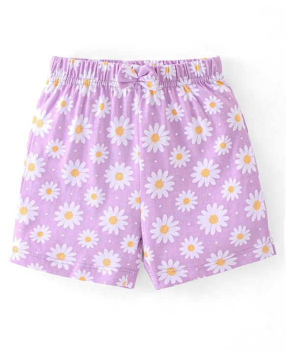 Babyhug Cotton Jersey Knit Mid Thigh Length Shorts Floral & Dot Print Pack of 3 - Pink Purple & Yellow