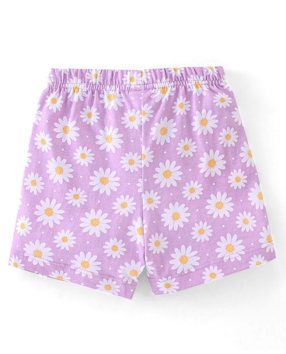 Babyhug Cotton Jersey Knit Mid Thigh Length Shorts Floral & Dot Print Pack of 3 - Pink Purple & Yellow