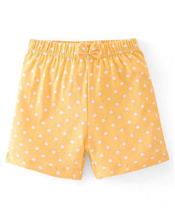 Babyhug Cotton Jersey Knit Mid Thigh Length Shorts Floral & Dot Print Pack of 3 - Pink Purple & Yellow