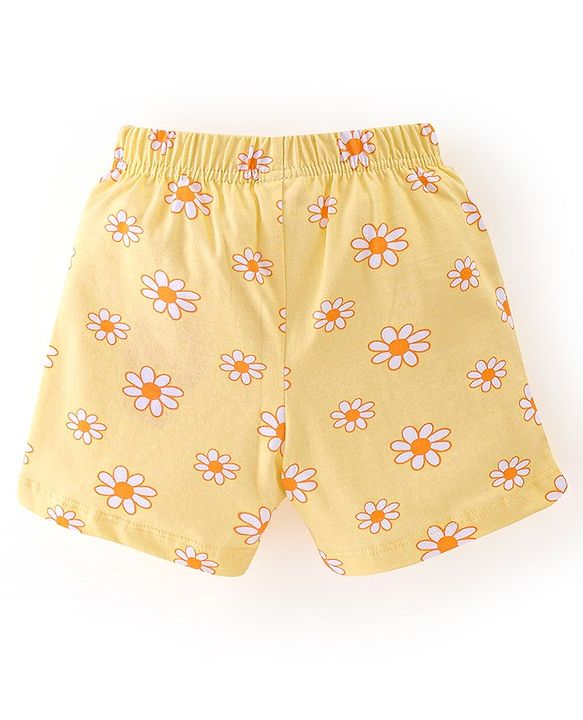 Babyhug Cotton Jersey Knit Floral and Polka Dots Printed Shorts with Bow Applique Pack of 2 - Yellow & Orange