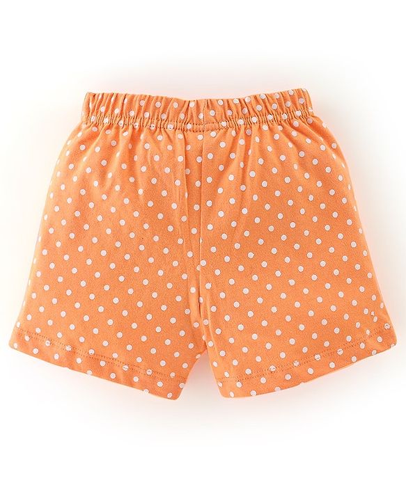 Babyhug Cotton Jersey Knit Floral and Polka Dots Printed Shorts with Bow Applique Pack of 2 - Yellow & Orange
