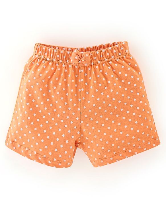 Babyhug Cotton Jersey Knit Floral and Polka Dots Printed Shorts with Bow Applique Pack of 2 - Yellow & Orange