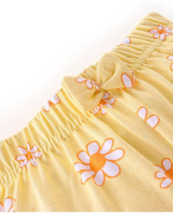 Babyhug Cotton Jersey Knit Floral and Polka Dots Printed Shorts with Bow Applique Pack of 2 - Yellow & Orange