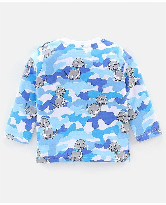 Babyhug Cotton Knit Full Sleeves Night Suit Dino Print - Blue & White