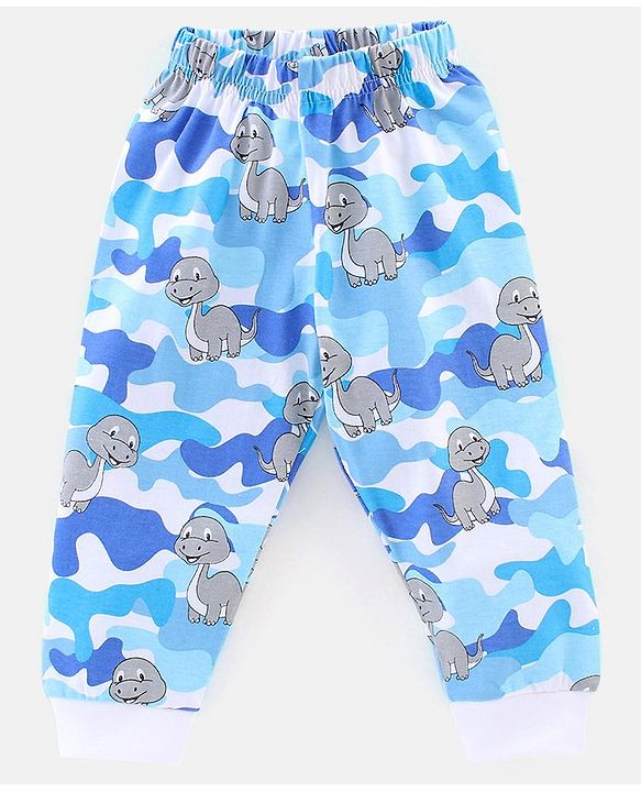 Babyhug Cotton Knit Full Sleeves Night Suit Dino Print - Blue & White