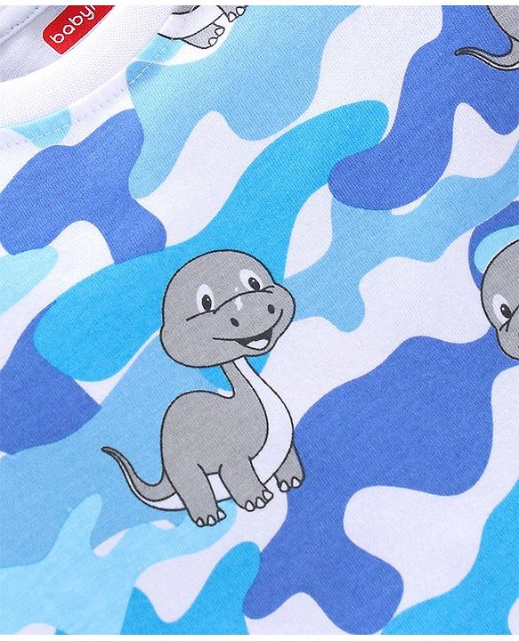 Babyhug Cotton Knit Full Sleeves Night Suit Dino Print - Blue & White