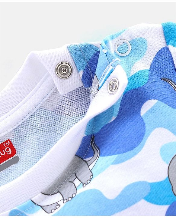 Babyhug Cotton Knit Full Sleeves Night Suit Dino Print - Blue & White