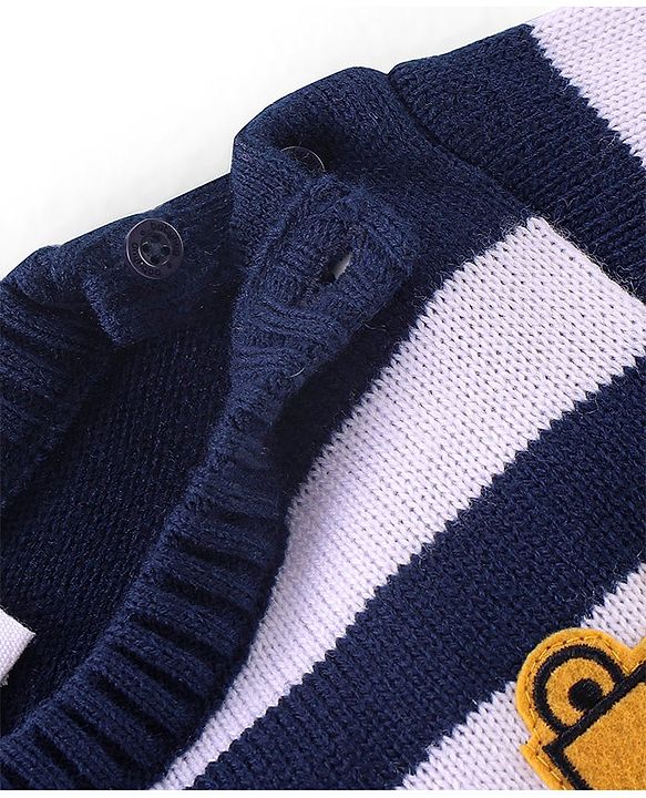 Babyhug Knit Full Sleeves Striped Sweater - Yellow & Navy Blue