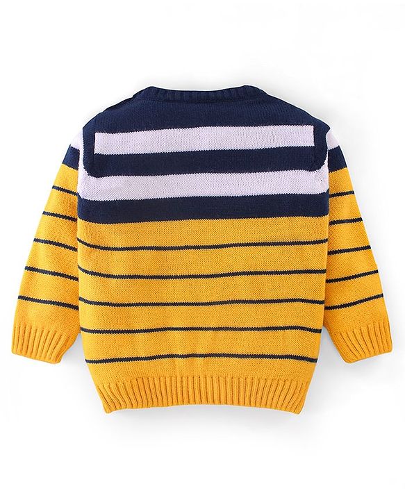 Babyhug Knit Full Sleeves Striped Sweater - Yellow & Navy Blue