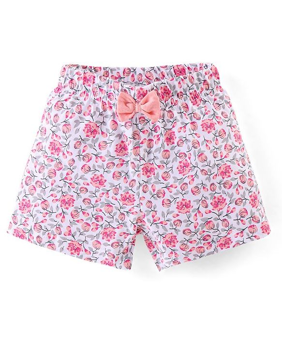 Babyhug Cotton Half Sleeves Night Suit Bunny & Floral Print- Peach & White
