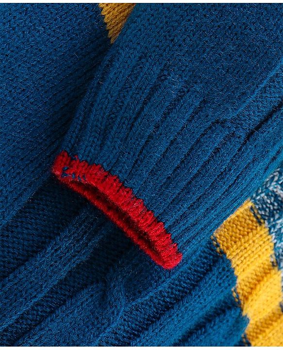 Babyhug Knit Full Sleeves Stripe Print Sweater - Yellow & Navy Blue