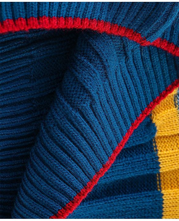 Babyhug Knit Full Sleeves Stripe Print Sweater - Yellow & Navy Blue