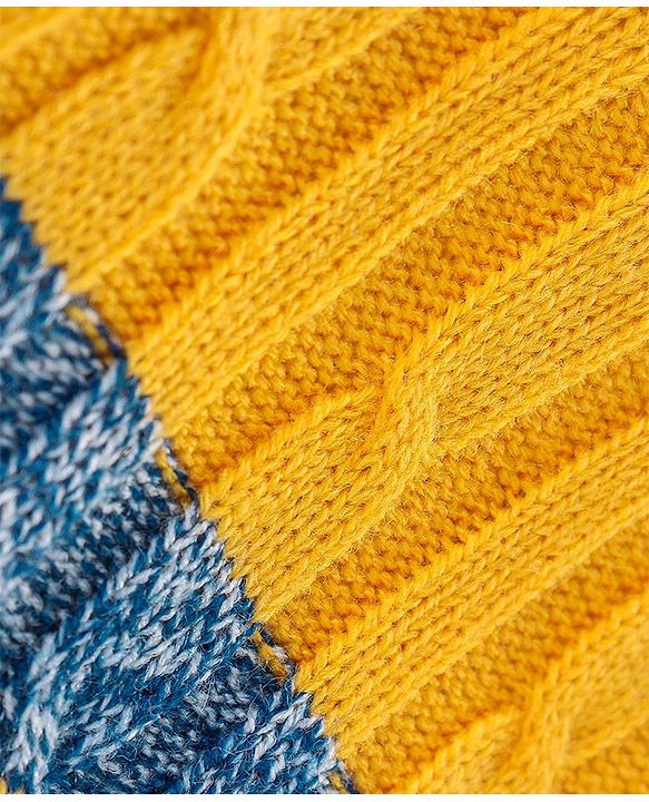 Babyhug Knit Full Sleeves Stripe Print Sweater - Yellow & Navy Blue