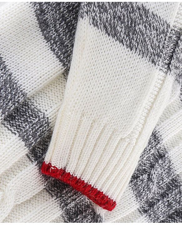 Babyhug Knit Full Sleeves Stripe Print Sweater - White & Grey