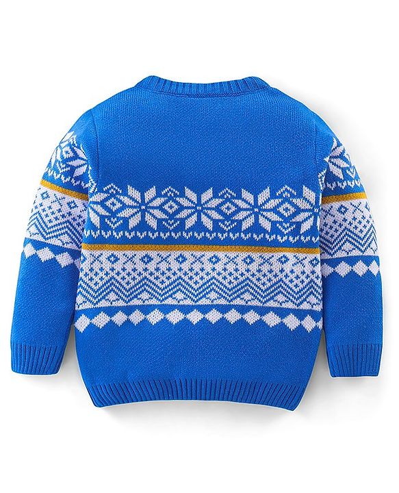Babyhug Knit Full Sleeves Floral Design Sweater - Blue